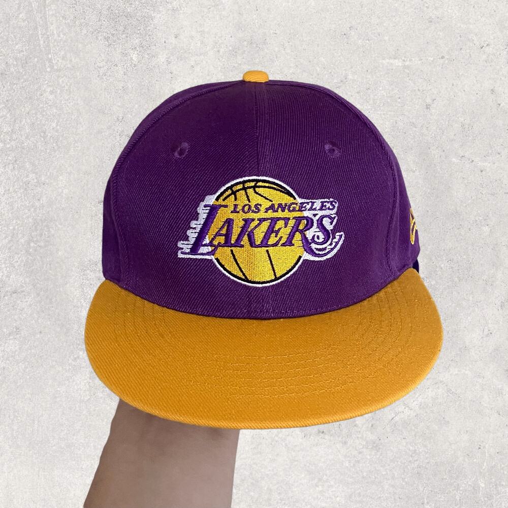 Vintage Y2K Lakers New Era Snapback Hat OSFA Purple Yellow Rare Misprint NFL
